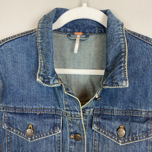 Free People Denim Jacket Lace Side Panel - Size Large - Picture 3 of 5